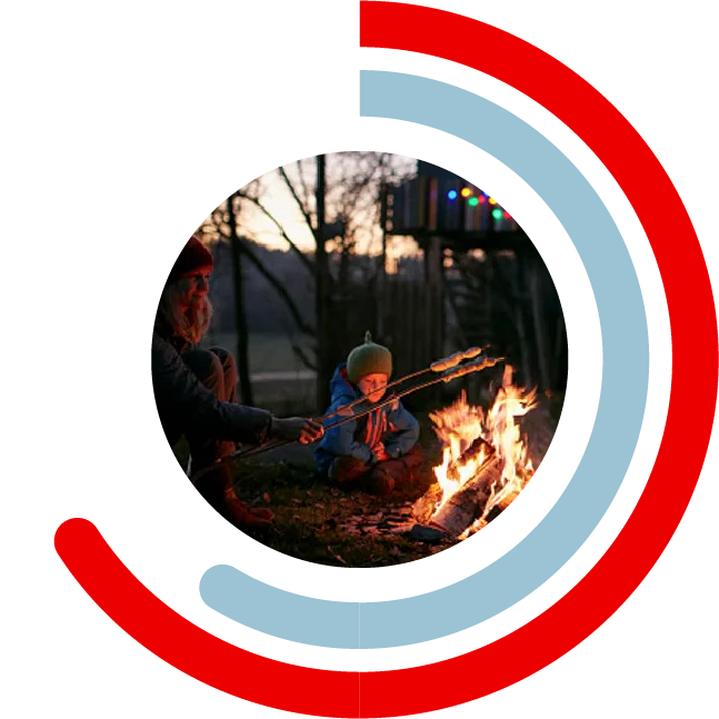 Family around campfire